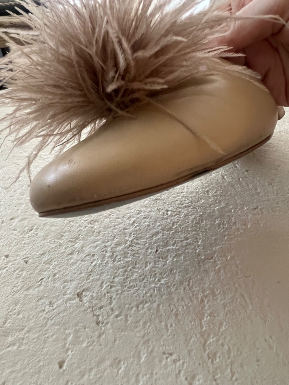 Cult Gaia Ray Ostrich Feather Mules, size 39.5, color Sand - Picture 5 of 6